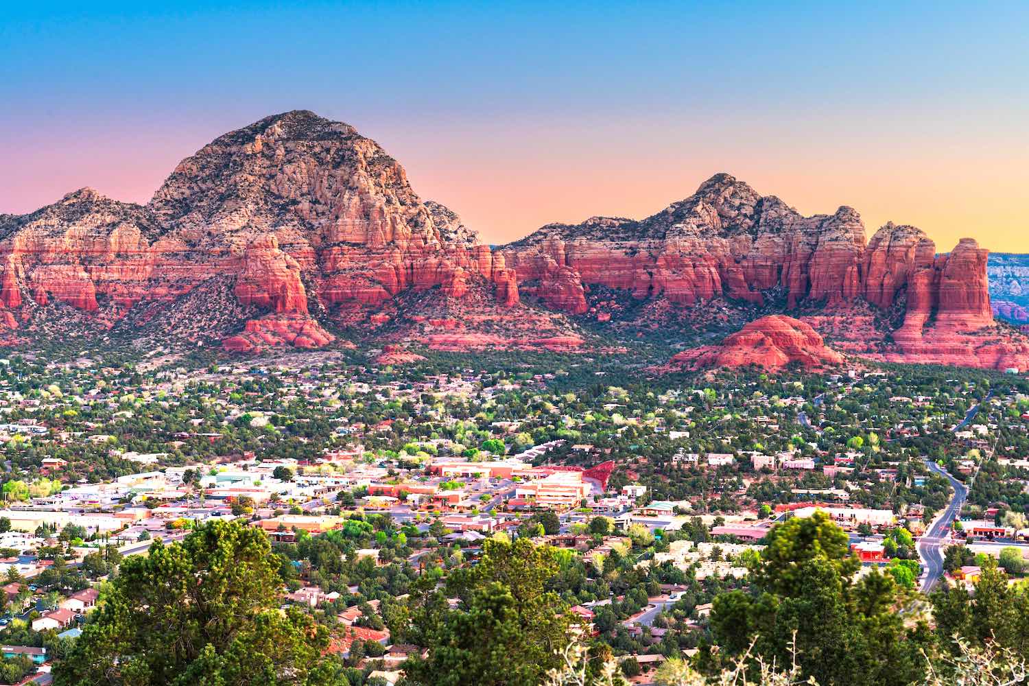 HopDays popular destination card — Sedona red rock landscape at sunset